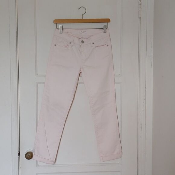 Ann Taylor LOFT Modern Straight Cuffed Cropped Jeans Pants in Light Pink 24/00 - Picture 1 of 12